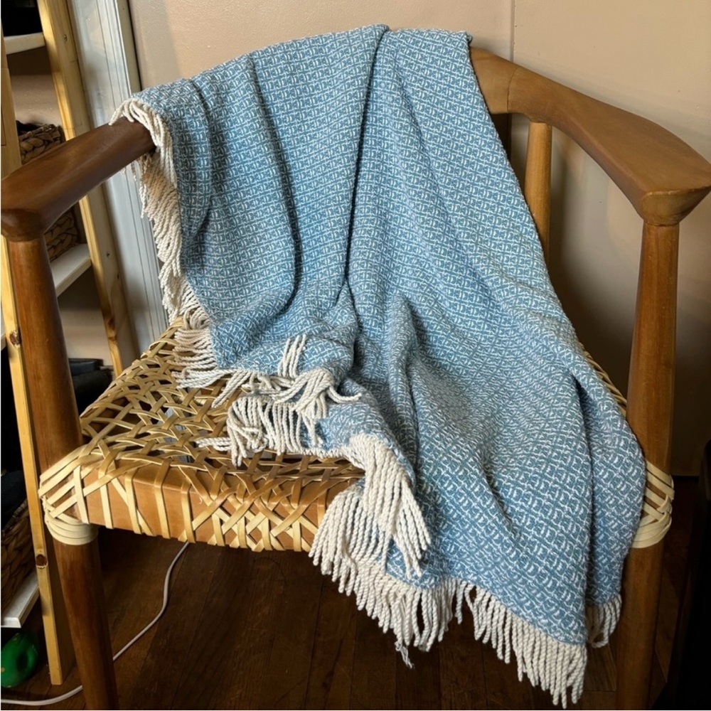 Boho wicker rattan knitted circle blanket with tassels 60inches around